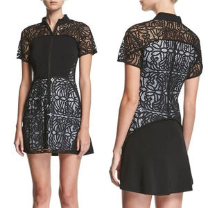 NWOT A.L.C. Jude Short-Sleeve Zip-Front Lace Mini Dress Black Designer Women’s 2